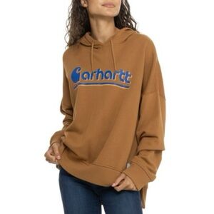 Carhartt Loose Fit Graphic Hoodie Pullover Sweatshirt Brown Medium